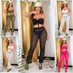 Sexy Set in crochet look Pants + Crop Top KHAKI Einheitsgroesse