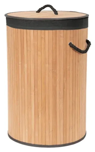 Compactor Bamboo čierna / Bambusový kôš na bielizeň s vekom / okrúhly / 75 l / 40 x v.60 cm