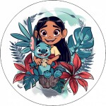 Jedlý papír Lilo a Stitch s květinami 19,5 cm - Pictu Hap - Pictu Hap