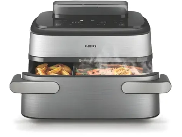 Philips Ovi Dual 5000 Ultra Megabasket NA565/02 strieborná / Teplovzdušná fritéza / Dvojitý kôš / 2750 W / 9,5 l (NA565/02)