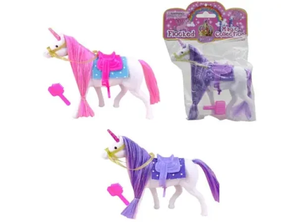 MaDe 15686 Kôň jednorožec so štetcom, uzdou, sedlom a sedlovou podložkou