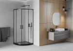 MEXEN/S - Rio sprchovací kút štvrťkruh 90x90, dekor, čierna + čierna vanička so sifónom 863-090-090-70-30-4170B