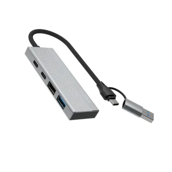 FIXED HUB Port vesmírne šedá / USB-C hub / 4v1 / hliníkový / USB-A adaptér