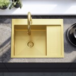 REA REA - Oceľový drez Fín BRUSH GOLD s kuchynskou batériou KPL-96013