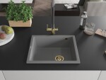 MEXEN/S MEXEN/S - Pedro granitový drez 1-miska 560 x 460 mm, sivá, sifón zlatá 6508561000-71-G