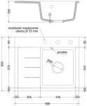 MEXEN MEXEN - Ben granitový drez 1 s odkvapkávačom pravý 600 x 500 mm, biela, sifón chróm 6523605000-20
