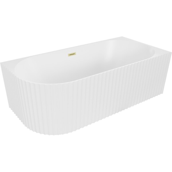 MEXEN/S - Gia voľne stojaca rohová vaňa reliéf pravá 170 x 80, biela mat, sifón a prepad zlatá kartáčovaná 52701708001P-55
