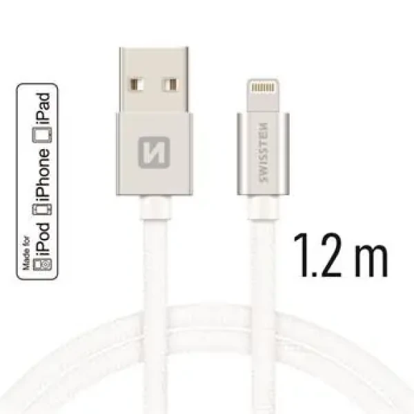 SWISSTEN TEXTILE dátový kábel USB - Lightning MFi 1.2m strieborná (71524203)