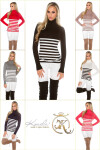 Sexy KouCla turtleneck striped + rhinestones CORAL Einheitsgroesse