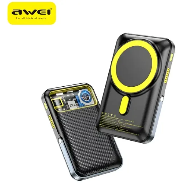 Awei PA-10 čierna / Powerbanka / 10000mAh / MagSafe bezdrôtové nabíjanie / 15W / LCD displej (PA-10)