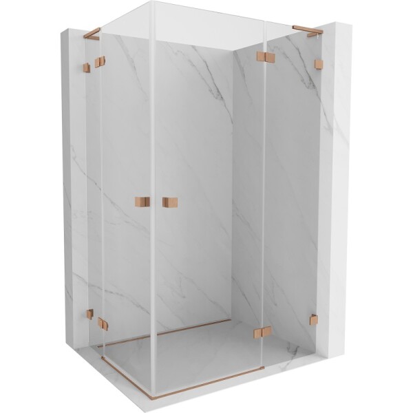 MEXEN/S - Lunar L Duo sprchovací kút dvere krídlové pravá 120 x 115, transparent, meď kartáčovaná 834L-120P-115L-65-00