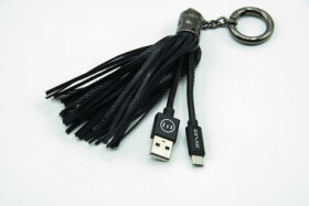 MIZOO X900 Luxusný USB kábel - microUSB- strapec - z kože 17cm čierna (8595665500597)