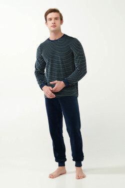 Vamp - Zamatové pánske pyžamo s manžetami 21961 - Vamp blue eclipse M