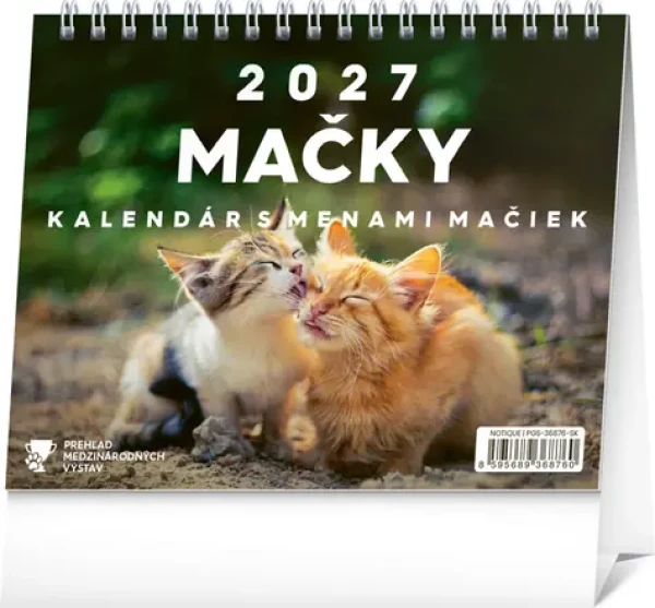 NOTIQUE Stolový kalendár Mačky 2027 / Stolný kalendár / slovenský / s menami mačiek / 16,5 x 13 cm