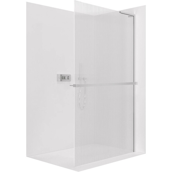 CERANO - Sprchová zástena Walk-in Onyx L-pravá vzpera - 8 mm + polička/držiak na uteráky - chróm, ryhované sklo - 90x200 CER-8050BD1127