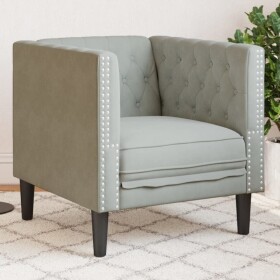 VidaXL Fotel Chesterfield, jasnoSivý, tapicerowany aksamitem
