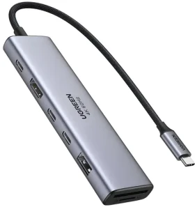 Ugreen Revodok 7v1 USB-C sivá / Dokovacia stanica / 1x USB-A 3.2 Gen2 / 2x USB-C 3.2 Gen1 / čítačka kariet (45521)