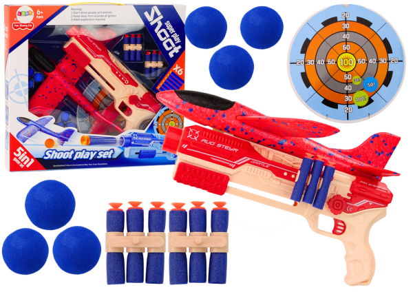 Mamido Pištoľ na penové šípky a guličky, vystreľovač lietadla, terč, sada 5v1