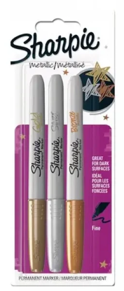 Sharpie Popisovač permanentný F 1,4mm / metalické farby: zlatá/strieborná/bronzová / 3ks (1986006)