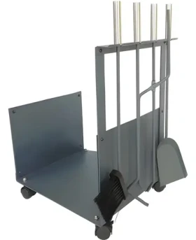 OEM Krbový kôš na drevo s náradím / Krbový kôš / oceľ a drevo / výška 62 cm (760123)