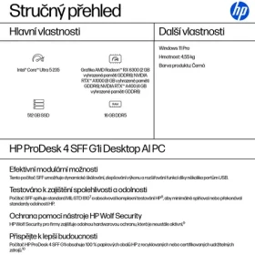 HP ProDesk 4 SFF G1i černá / Stolní počítač / Intel Core Ultra 5 235 / 16GB DDR5 / 512GB SSD / Intel Graphics / W11P (9H7L4ET#ABD)