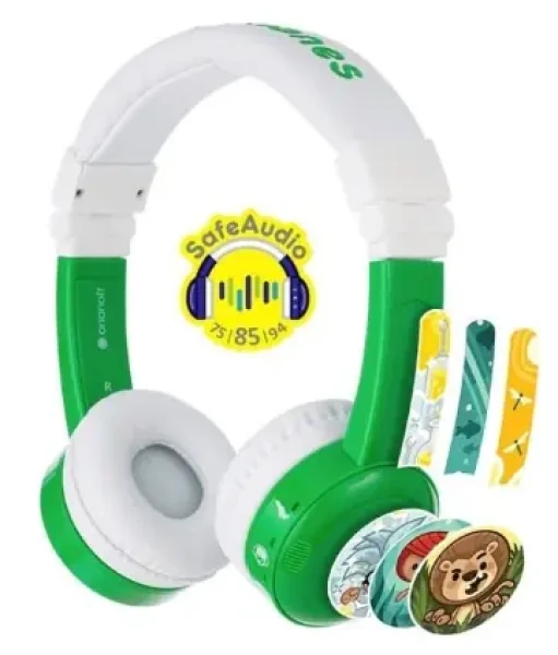 Buddyphones Connect Zelené / detské drôtové slúchadlá s mikrofónom / 3 režimy počúvania / skladacie / BuddyCable (BP-CO-GREEN-01-K)