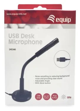 Equip stolný mikrofón USB-A čierny / Stolný mikrofón / Plug Play / Redukcia šumu / 1,2 m (245340)