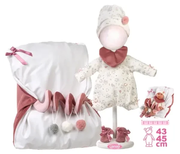 Llorens M740-26 oblečok pre bábiku bábätko NEW BORN veľkosti 40-42 cm a podložka so špirálovou hračkou