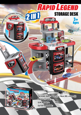 Mamido Mamido Závodná stanica a prenosný kufrík 2v1 Rapid Legend, viacposchodová garáž, parkovisko MT1622