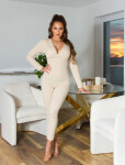 Sexy longsleeve Jumpsuit with V-Neckline BEIGE XL