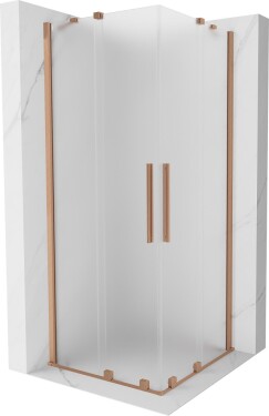 MEXEN/S - Velar Duo sprchovací kút, posuvné dvere 80 x 80, dekor, meď kartáčovaná 871-080-080-32-65