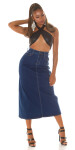 Sexy Highwaist Maxi Denim Skirt with Slit denimblue