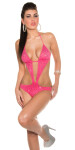 Sexy Neck Monokini, midriff + rhinestones pink S