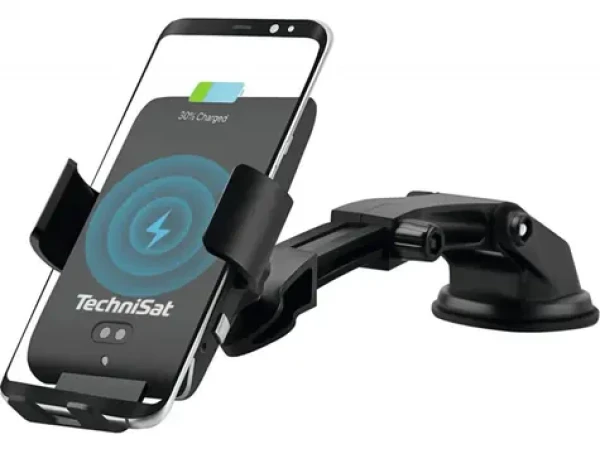 TechniSat Smartcharge 1 Nabíjací držiak telefónu do auta čierna / 65-100 mm / do mriežky / na sklo / Qi / USB-C / 10W (V058F)