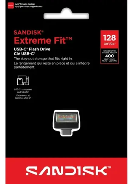SanDisk Extreme Fit USB-C 128 GB čierna / Flash disk / USB-C 3.2 Gen 1 / čítanie: 400 MB/s (SDCZ530-128G-G46)