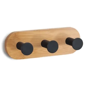 MSV YONO samolepiaci vešiak s 3 háčikmi čierny / bambus / oceľ / 135 x 45 x 36 mm (3700703918882)