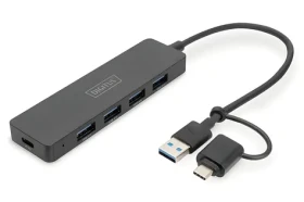 Digitus USB Hub 4- Port Slim / Hub / USB 3.0 / 4X USB-A + USB-C / čierna (DA-70235)