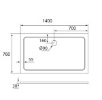 H K - THOR Sprchová vanička z liateho mramoru, obdĺžnik, 140x76x3 cm SE-THOR-14076