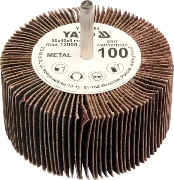 YATO Kotúč lamelový radiálny 80x40 P-40 s hriadeľom 6 mm / Kotúč lamelový radiálny / Zrnitosť P40 / Priemer stopky 6 mm