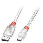 Lindy 41782 transparentný / USB kábel / USB A - Mini USB B / 1 m / USB 2.0 (41782)
