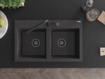 MEXEN/S MEXEN/S - Hektor granitový drez 2-bowl 800 x 480 mm, čierna kropenatá, čierny sifón 6521802000-76-B