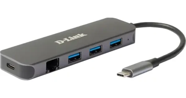 D-Link DUB-2334 sivá / USB-C hub / 3x USB 3.0 / RJ-45 Gigabit LAN / USB-C PD 3.0 (DUB-2334)