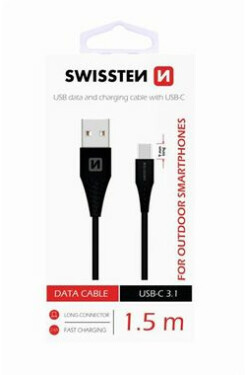 SWISSTEN dátový kábel USB - USB-C 3.1 (9mm) čierna 1.5m (71504403)