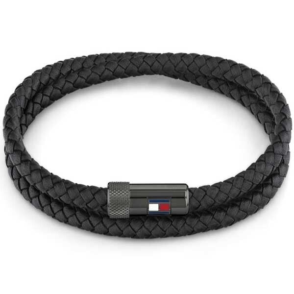 Tommy Hilfiger Čierny kožený náramok s oceľovým zapínaním Casual Core 2790262 19 cm