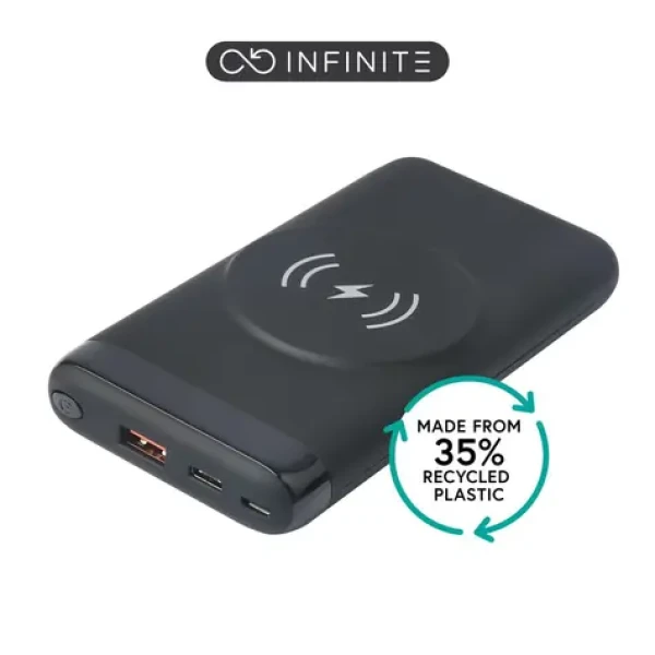 ESTUFF INFINITE čierna / Powerbanka / 10.000 mAh / PD 20 W / Bezdrôtové nabíjanie 10 W / USB-C (ES641042)