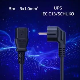 Napájací kábel Schuko uhlová - IEC C13 5 m / Napájací kábel / CEE 7/7 (E/F) - IEC C13 / 3x1,0 mm2 / čistá meď (54624)