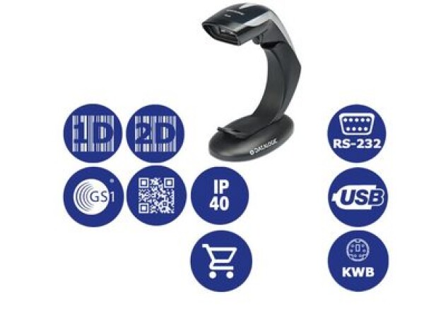 Datalogic Heron HD3430 čierna / 2D snímač čiarových kódov / multi-IF / iba snímač / stojan / čierna (HD3430-BK)