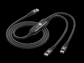 ER POWER USB-C nabíjacia rozdvojka čierna / Kábel / 1x USB-C / 2x USB-C / PD 100W / nylonový opletenec (ERPW3CSP-BK)