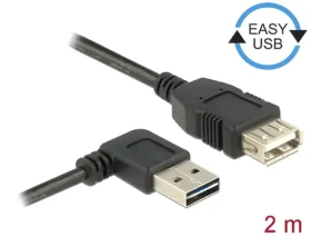 DeLock Easy-USB 2.0 A čierna / Predlžovací kábel / USB 2.0 / USB-A (M) pravouhlý - USB-A (F) / 2 m (83552)