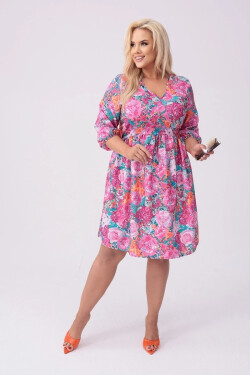 Ružové a zelené dámske letné kvetinové šaty (8276) odstíny růžové XXL (44)
